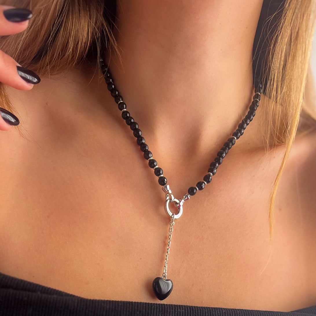 שרשרת אוניקס שחור עם תליון לב