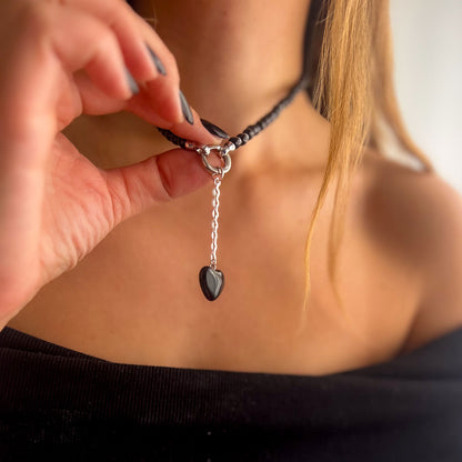 שרשרת אוניקס שחור עם תליון לב