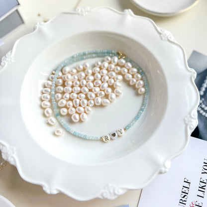 שרשרת אבני אקוומרין אות