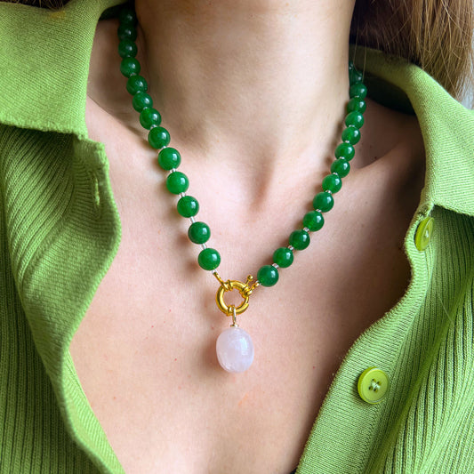 שרשרת גרין עם תליון רוז קוורץ