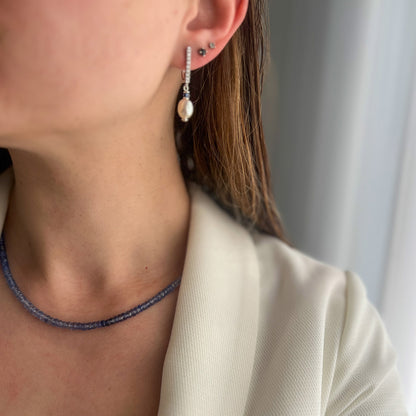 S עגילי פנינה עם ספיר