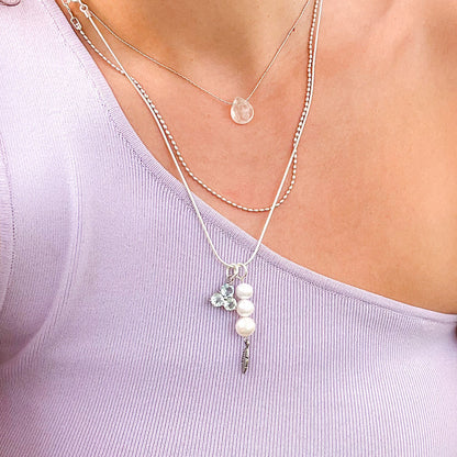 שרשרת כסף נחש עם תליון בלו טופז ופנינים