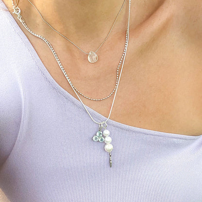 שרשרת כסף נחש עם תליון בלו טופז ופנינים