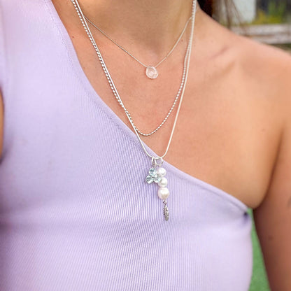 שרשרת כסף נחש עם תליון בלו טופז ופנינים