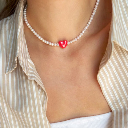 שרשרת פנינים מרי לב אדום