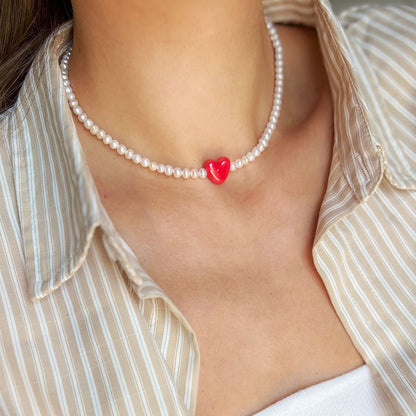 שרשרת פנינים מרי לב אדום