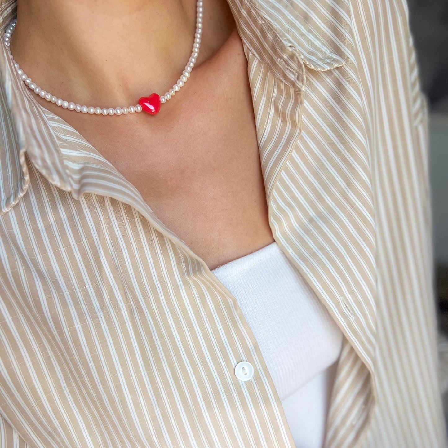 שרשרת פנינים מרי לב אדום