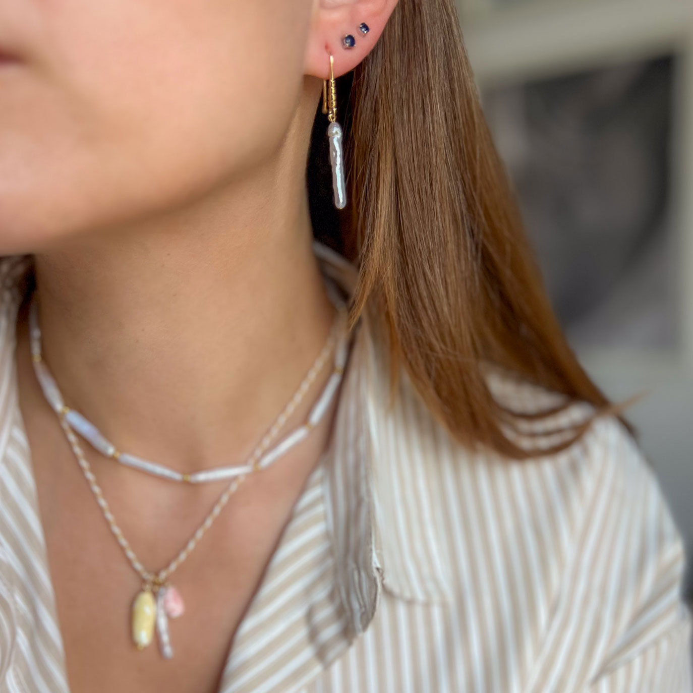 COCO עגילי פנינה ארוכה