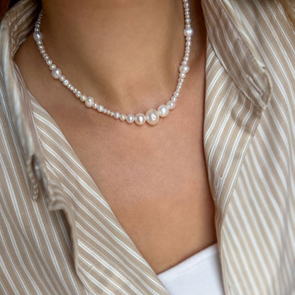 MORAN שרשרת פנינים בשילוב כמה גדלים