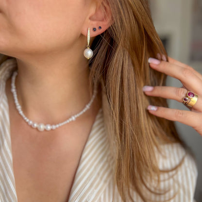 MORAN עגילי פנינה עגולה