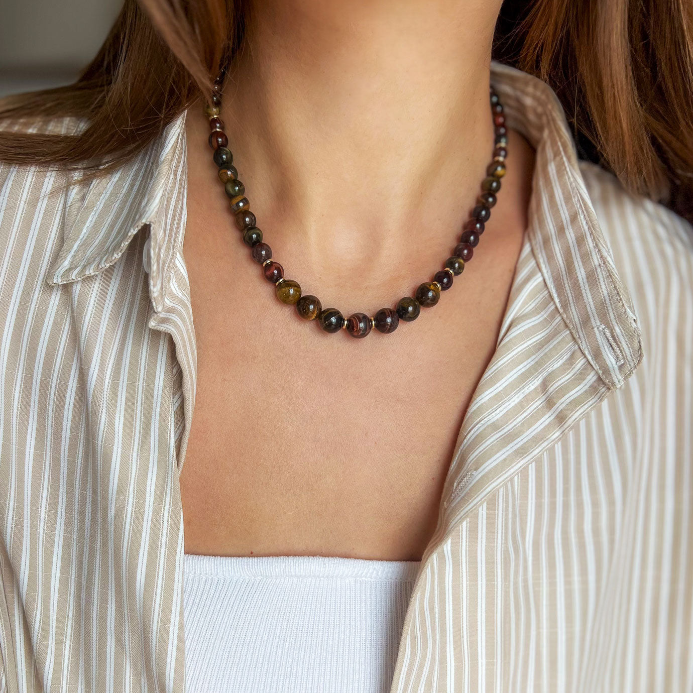 שרשרת אבני עין הנמר ב3 גוונים