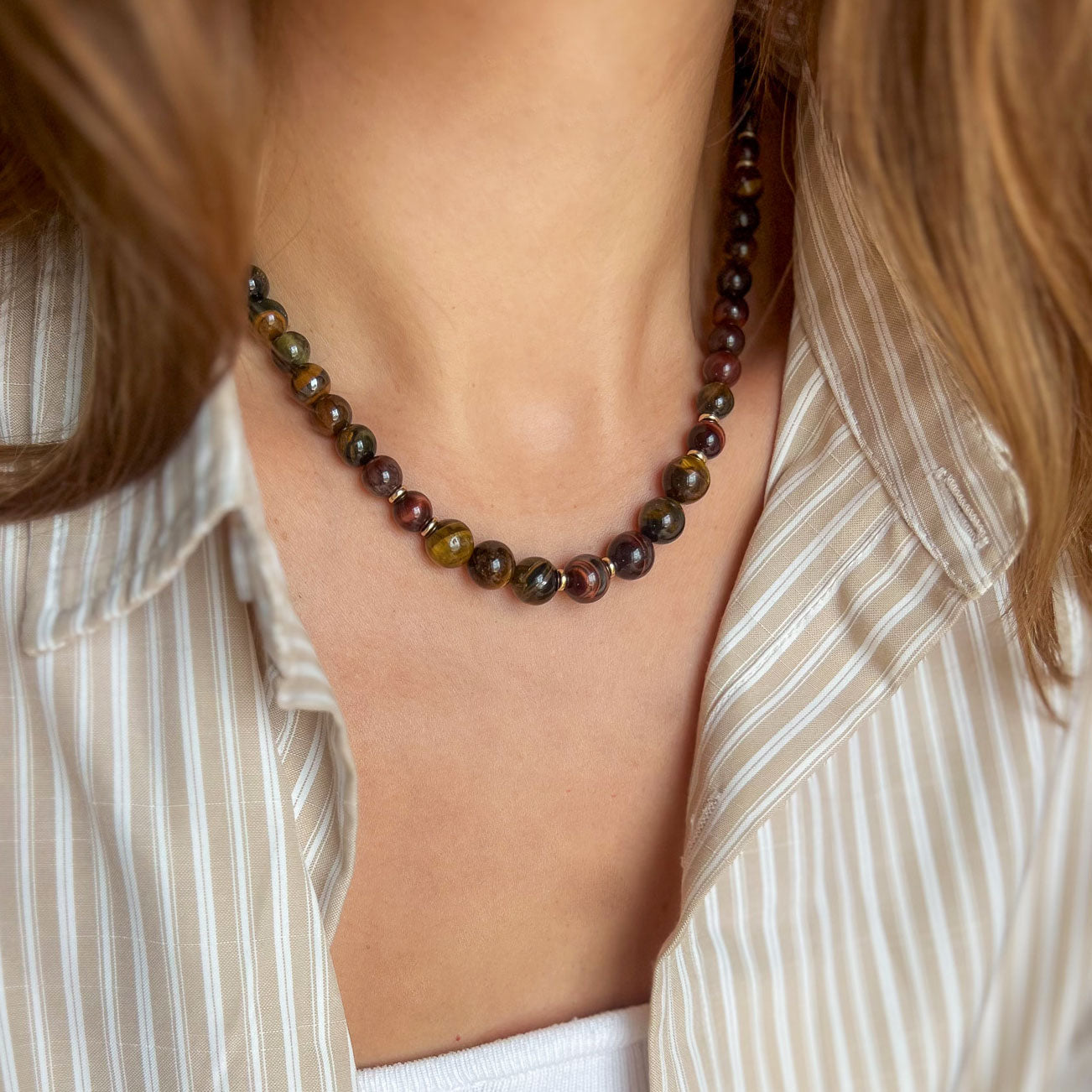 שרשרת אבני עין הנמר ב3 גוונים