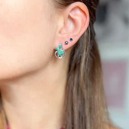 עגילי כסף "לינדה" עם אבני אמרלד