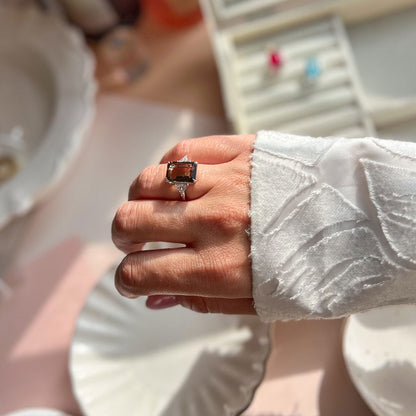 טבעת כסף "ריין" עם אבן סמוקי