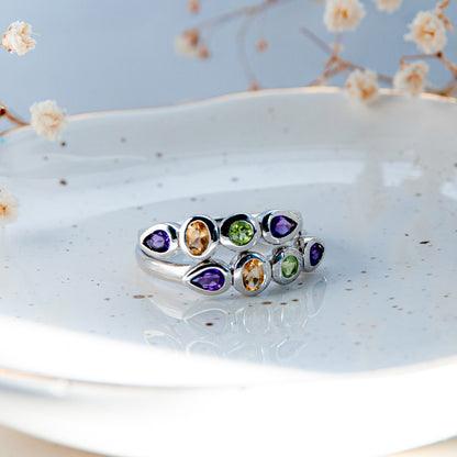 טבעת כסף ססיל עם מיקס אבני חן