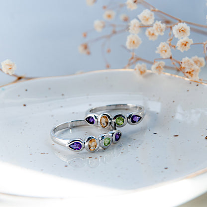 טבעת כסף ססיל עם מיקס אבני חן