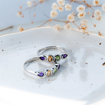 טבעת כסף ססיל עם מיקס אבני חן