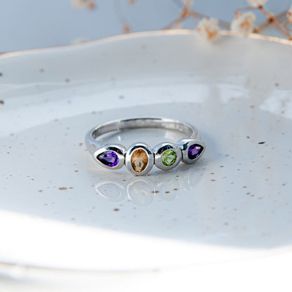 טבעת כסף ססיל עם מיקס אבני חן