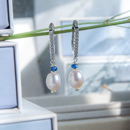 S עגילי פנינה עם ספיר