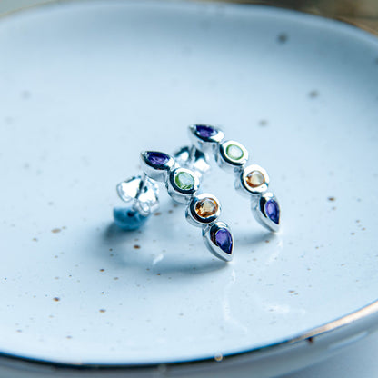 עגילי כסף ססיל עם מיקס אבני חן