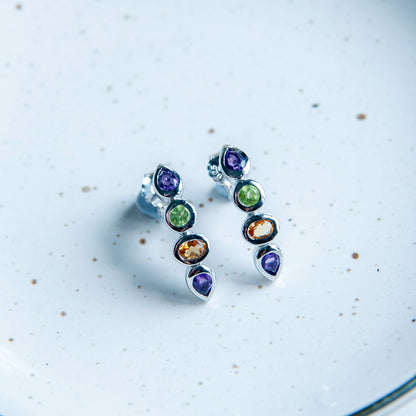 עגילי כסף ססיל עם מיקס אבני חן