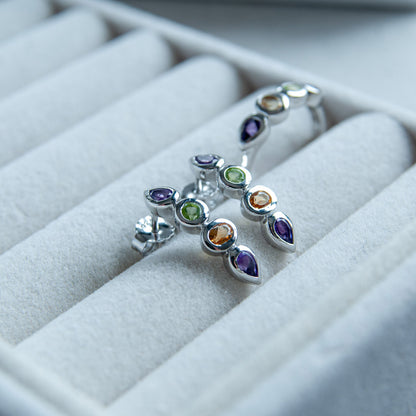 עגילי כסף ססיל עם מיקס אבני חן