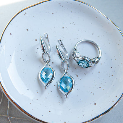 עגיל כסף "סרינה" עם אבני בלו טופז