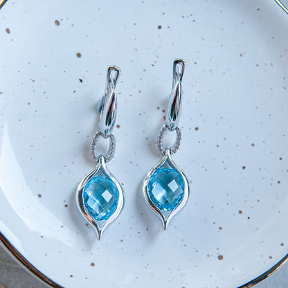 עגיל כסף "סרינה" עם אבני בלו טופז