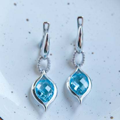 עגיל כסף "סרינה" עם אבני בלו טופז