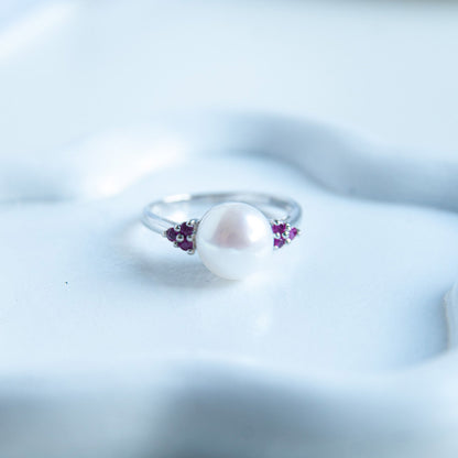 טבעת כסף "פיונה" עם פנינה ורובי