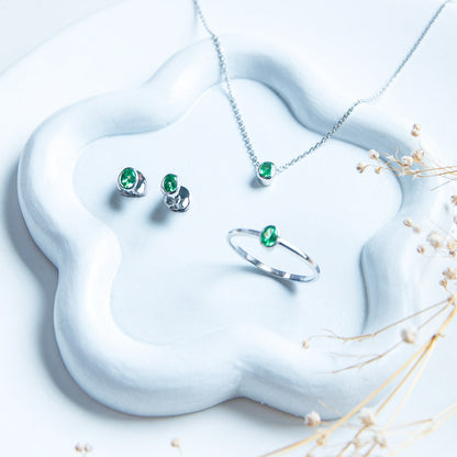 טבעת כסף טסיל עם אבן גרנט ירוק