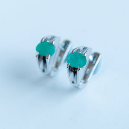 עגילי כסף "ג'ני" עם אבני אמרלד