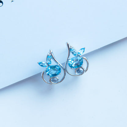 עגילי כסף "לינדה" עם אבני בלו טופז