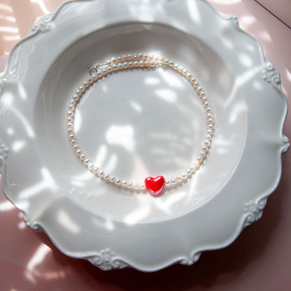 שרשרת פנינים מרי לב אדום