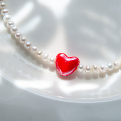 שרשרת פנינים מרי לב אדום