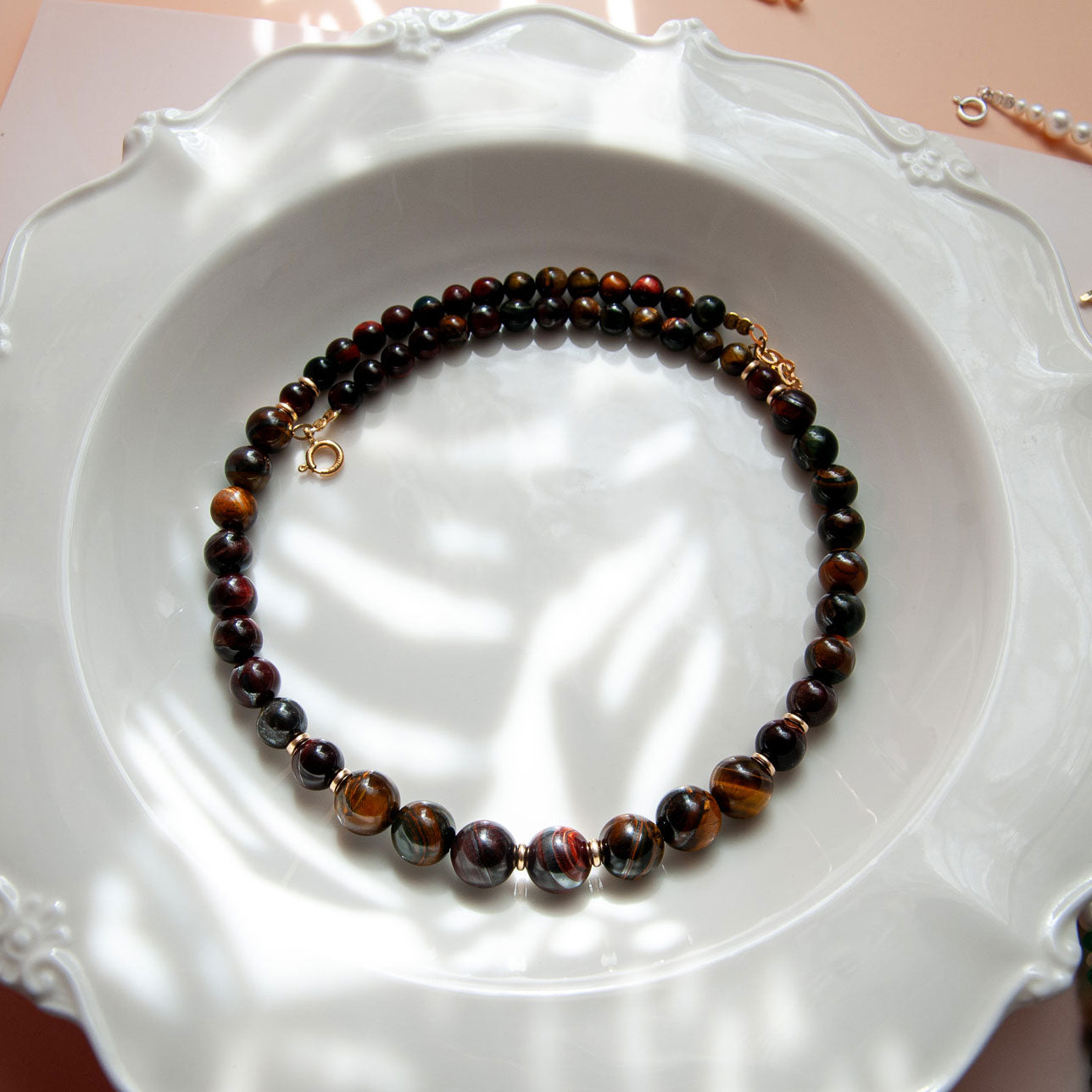 שרשרת אבני עין הנמר ב3 גוונים