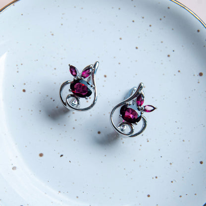 עגילי כסף "לינדה" עם אבני גרנט