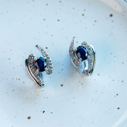 עגילי כסף "קטי" עם אבני ספיר