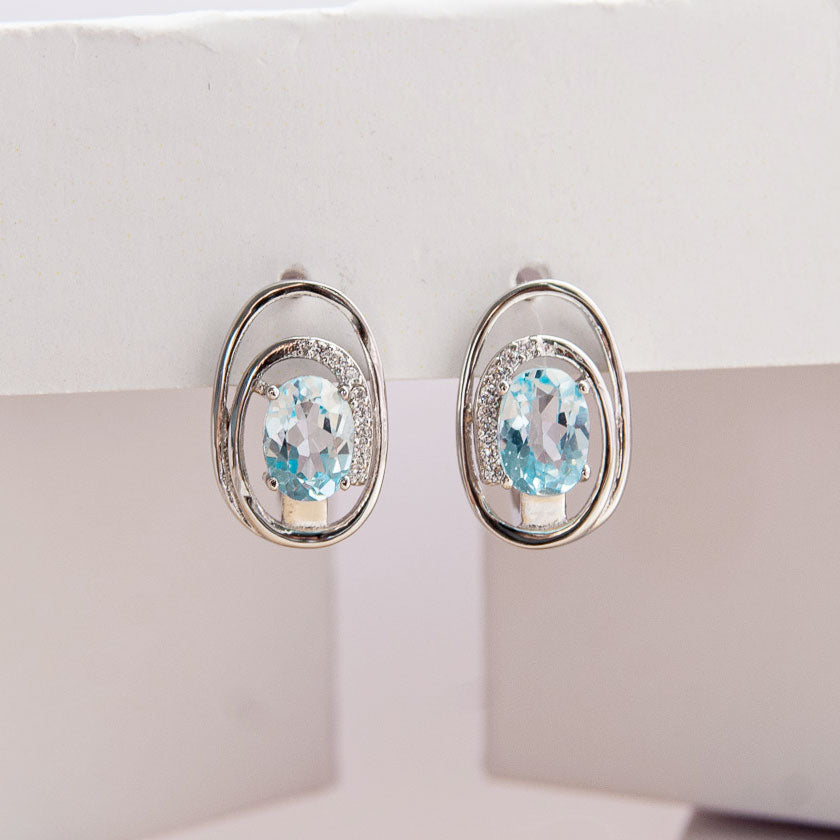 עגילי כסף "גרייס" עם אבני בלו טופז