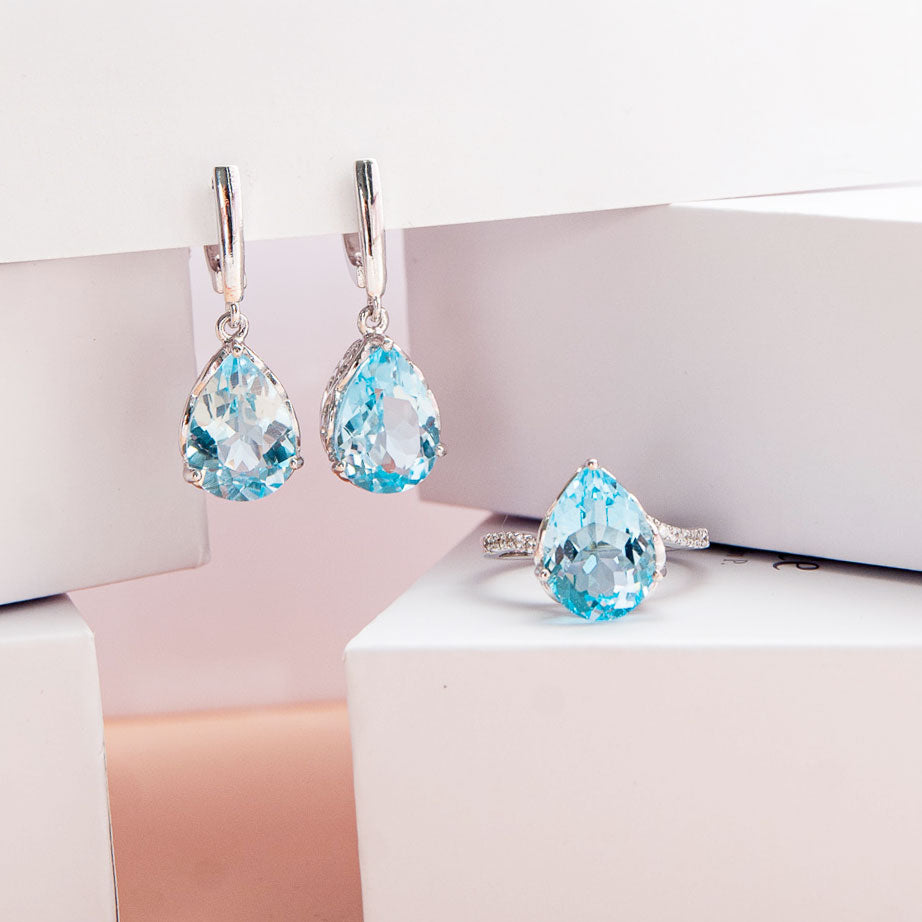 עגיל כסף "אליסיה" עם אבני בלו טופז