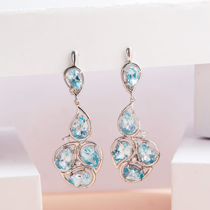 עגיל כסף "מרין" עם אבני בלו טופז