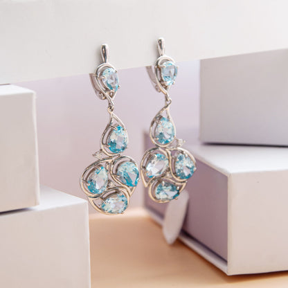 עגיל כסף "מרין" עם אבני בלו טופז