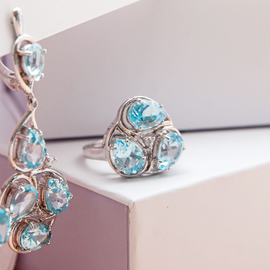 טבעת כסף "מרין" עם בלו טופז