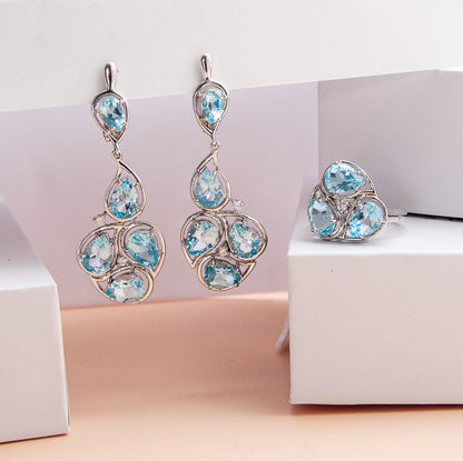 עגיל כסף "מרין" עם אבני בלו טופז