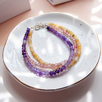 צמיד 3 שורות רוז קוורץ | אמטיסט | אופל צהוב