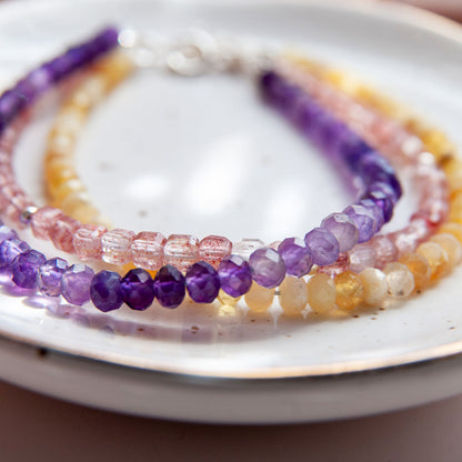 צמיד 3 שורות רוז קוורץ | אמטיסט | אופל צהוב