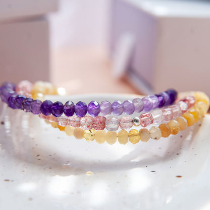 צמיד 3 שורות רוז קוורץ | אמטיסט | אופל צהוב