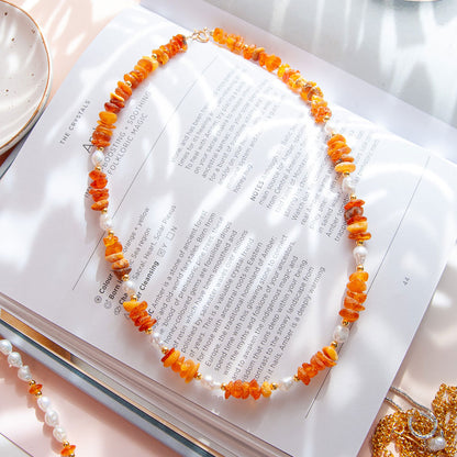 שרשרת אבני ענבר בשילוב פנינים