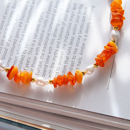 שרשרת אבני ענבר בשילוב פנינים