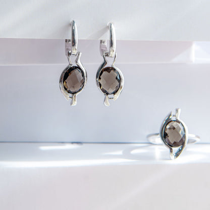 עגילי כסף "לייסי" עם סמוקי קוורץ